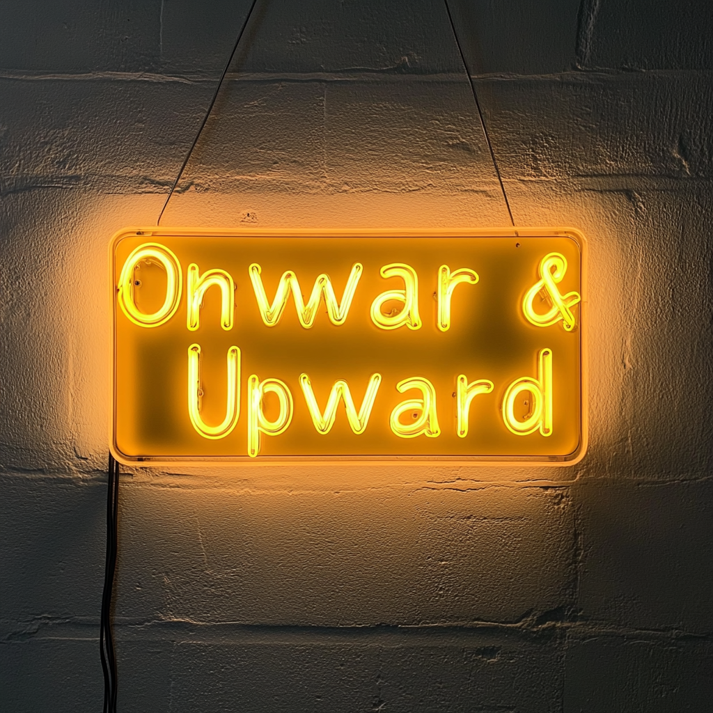 "Onward & Upward" - Yellow Neon Sign, 24 Inches