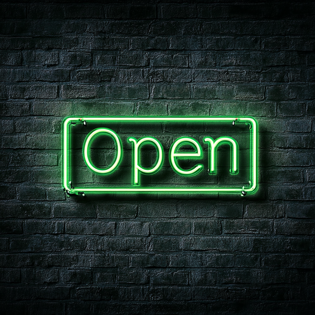 Open - Green Neon Sign, 18 Inches