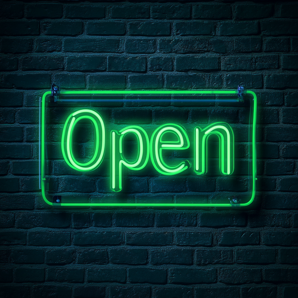 Open - Green Neon Sign, 18 Inches