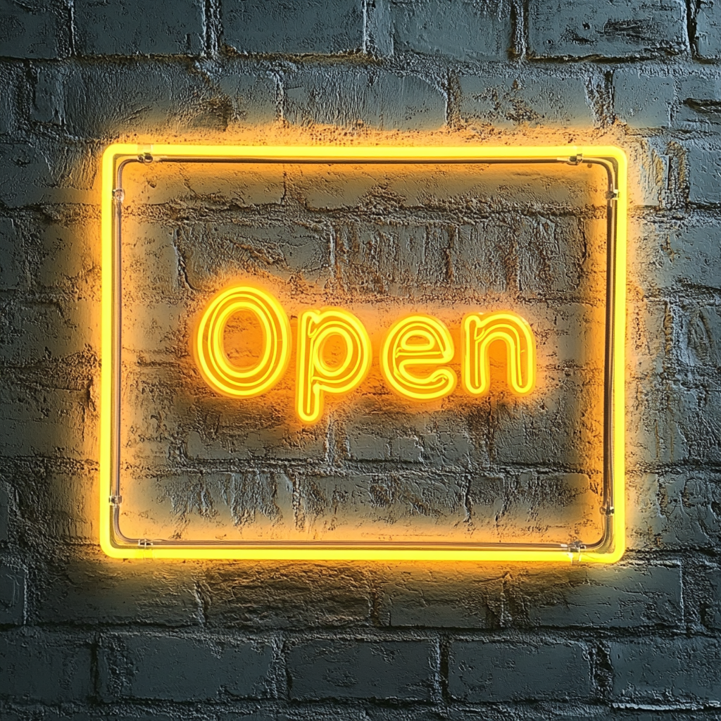 Open - Yellow Neon Sign, 24 Inches
