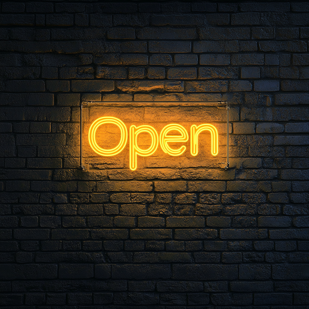 Open - Yellow Neon Sign, 18 Inches