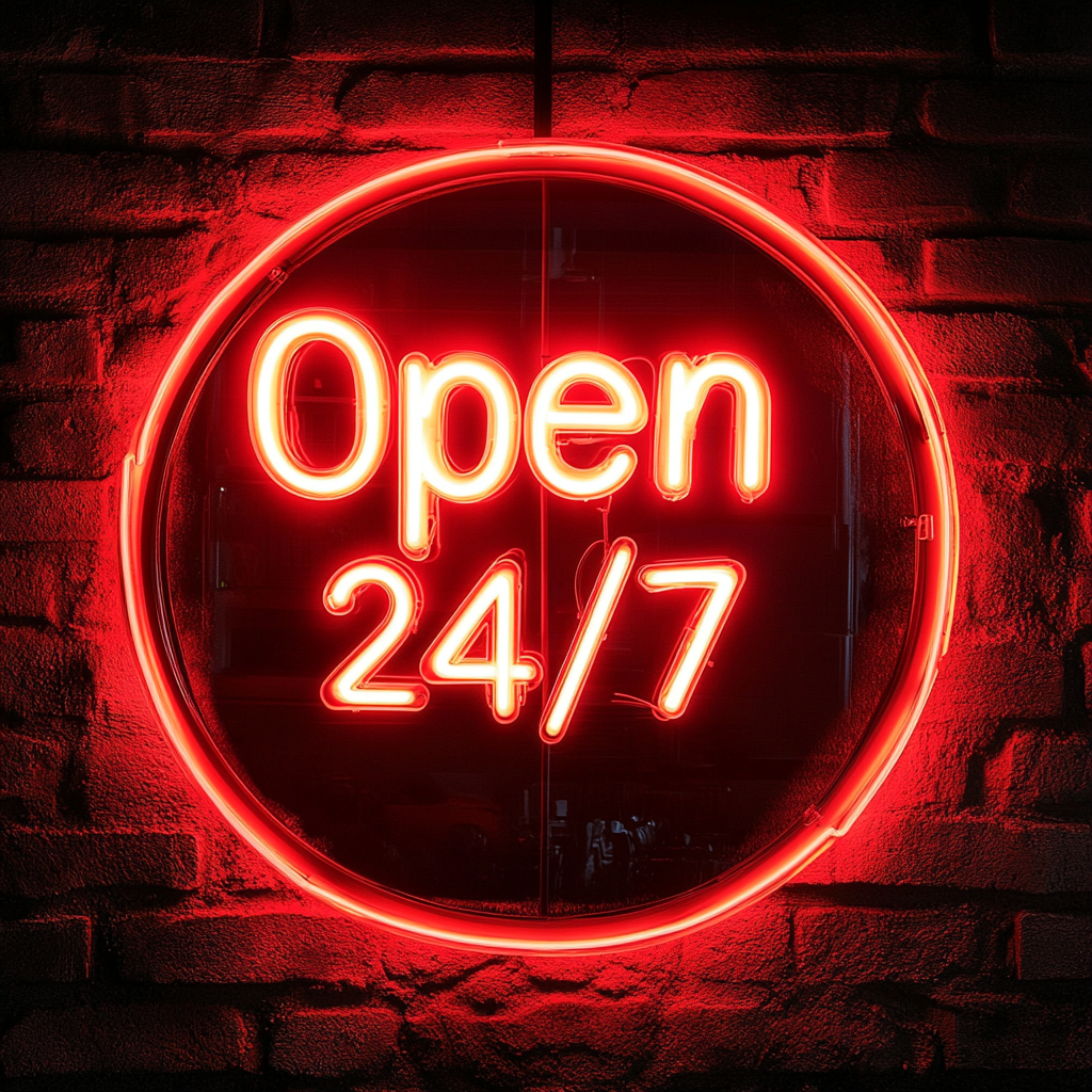 Open 24/7 - Red Neon Sign, 18 Inches