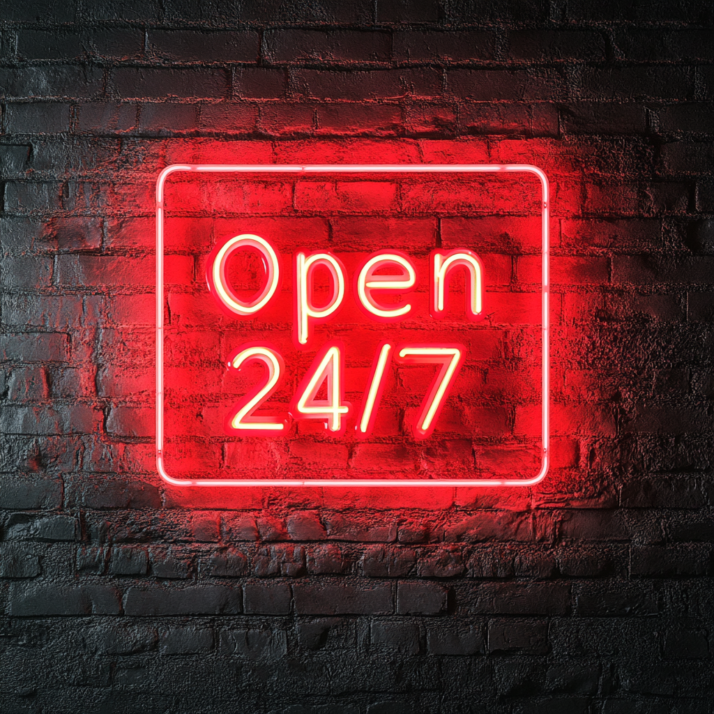 Open 24/7 - Red Neon Sign, 18 Inches