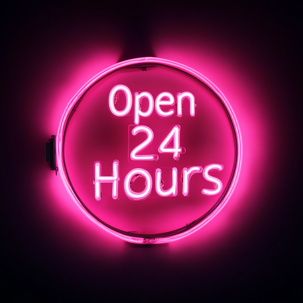 Open 24 Hours - Pink Neon Sign, 24 Inches