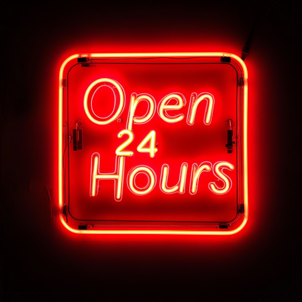 Open 24 Hours - Red Neon Sign, 24 Inches