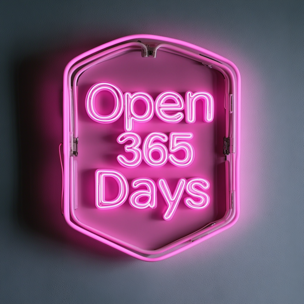 Open 365 Days - Pink Neon Sign, 24 Inches