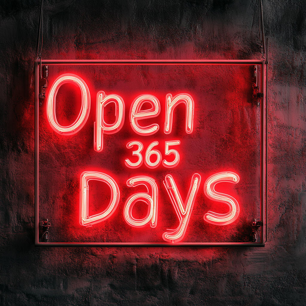 Open 365 Days - Red Neon Sign, 24 Inches