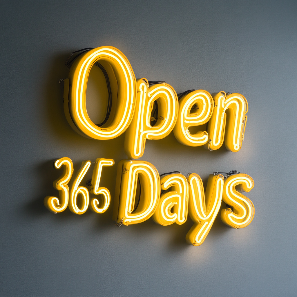 Open 365 Days - Yellow Neon Sign, 24 Inches