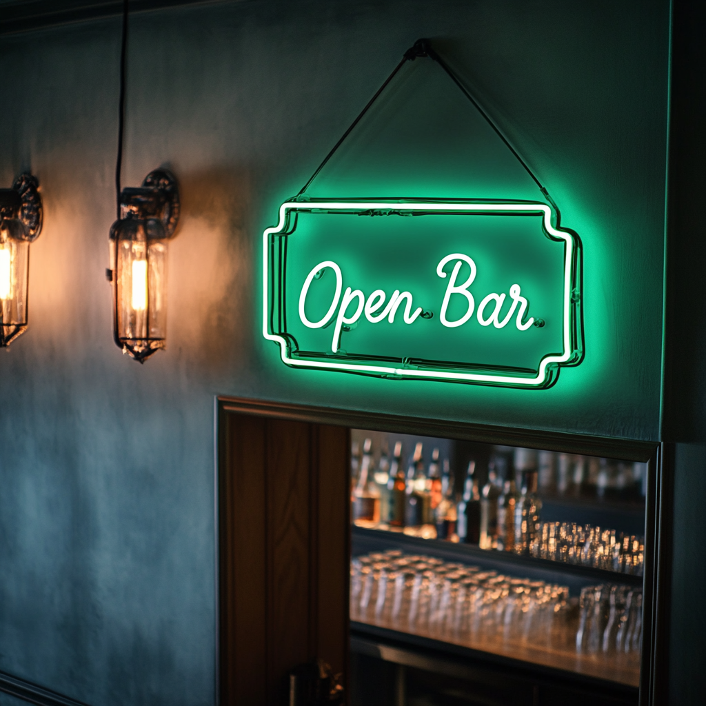 "Open Bar" - Green Neon Sign, 24 Inches