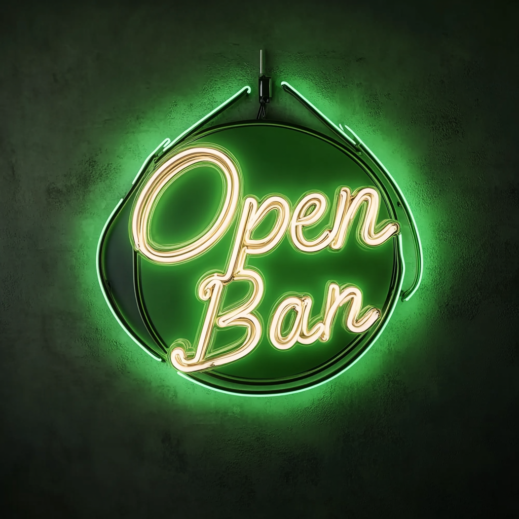 "Open Bar" - Green Neon Sign, 24 Inches