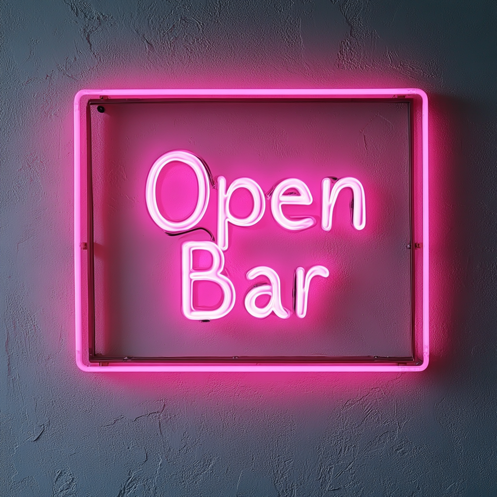 "Open Bar" - Pink Neon Sign, 24 Inches