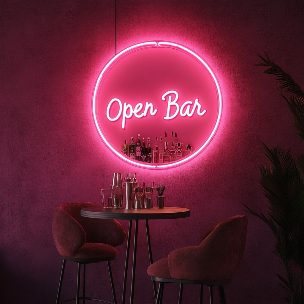 "Open Bar" - Pink Neon Sign, 24 Inches