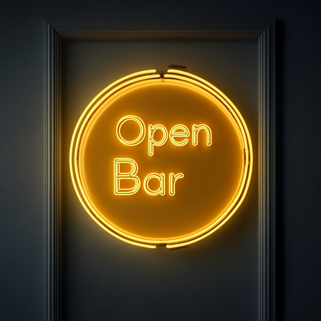 "Open Bar" - Yellow Neon Sign, 24 Inches