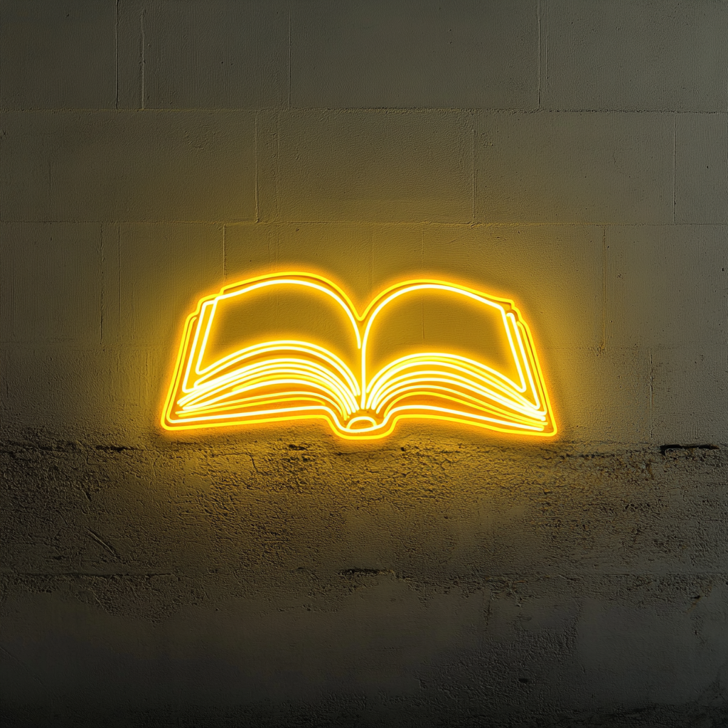 Open Book - Yellow Neon Sign, 18 Inches