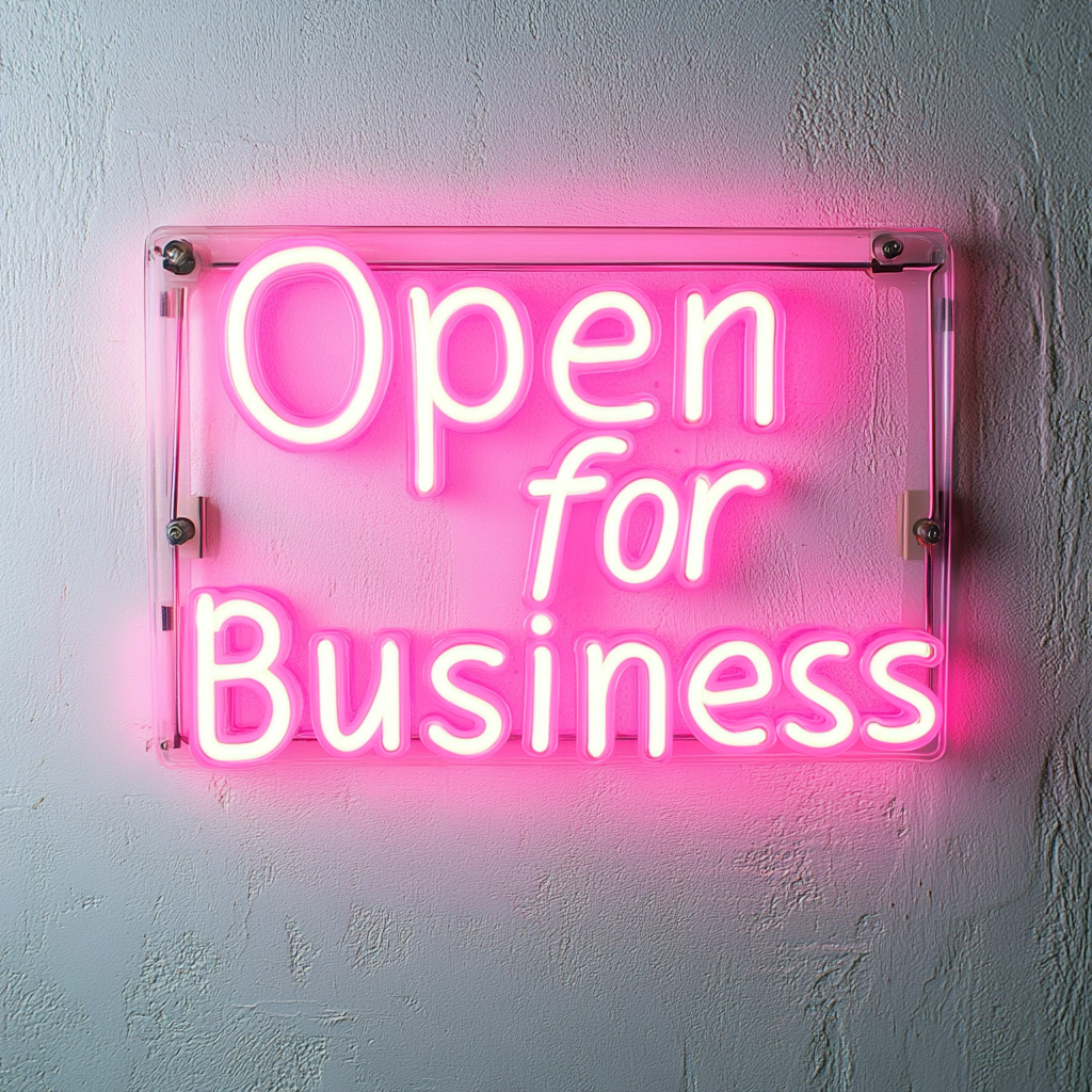Open For Business - Pink Neon Sign, 24 Inches