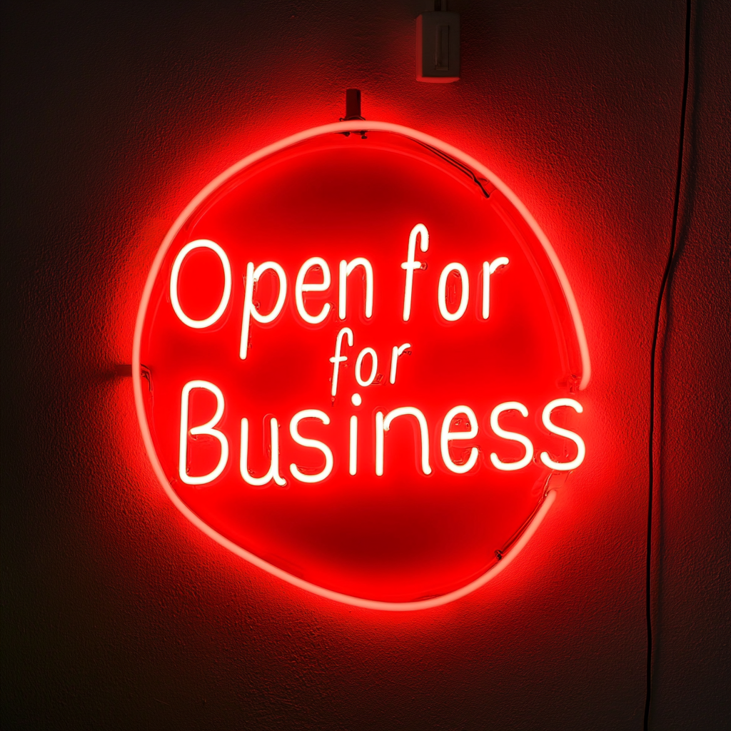 Open For Business - Red Neon Sign, 24 Inches