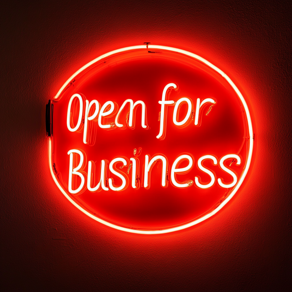 Open For Business - Red Neon Sign, 24 Inches