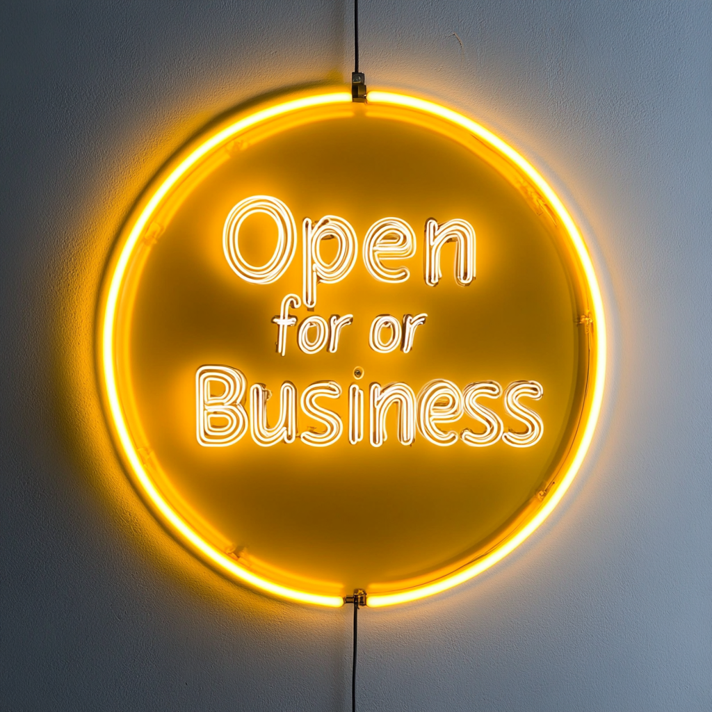 Open For Business - Yellow Neon Sign, 18 Inches