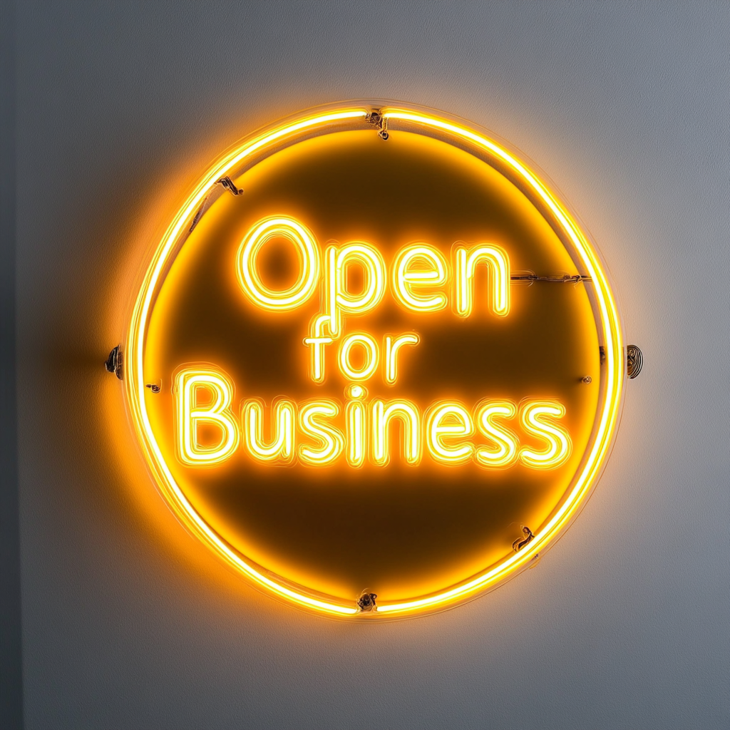Open For Business - Yellow Neon Sign, 24 Inches