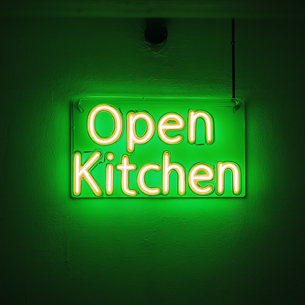 "Open Kitchen" - Green Neon Sign, 24 Inches