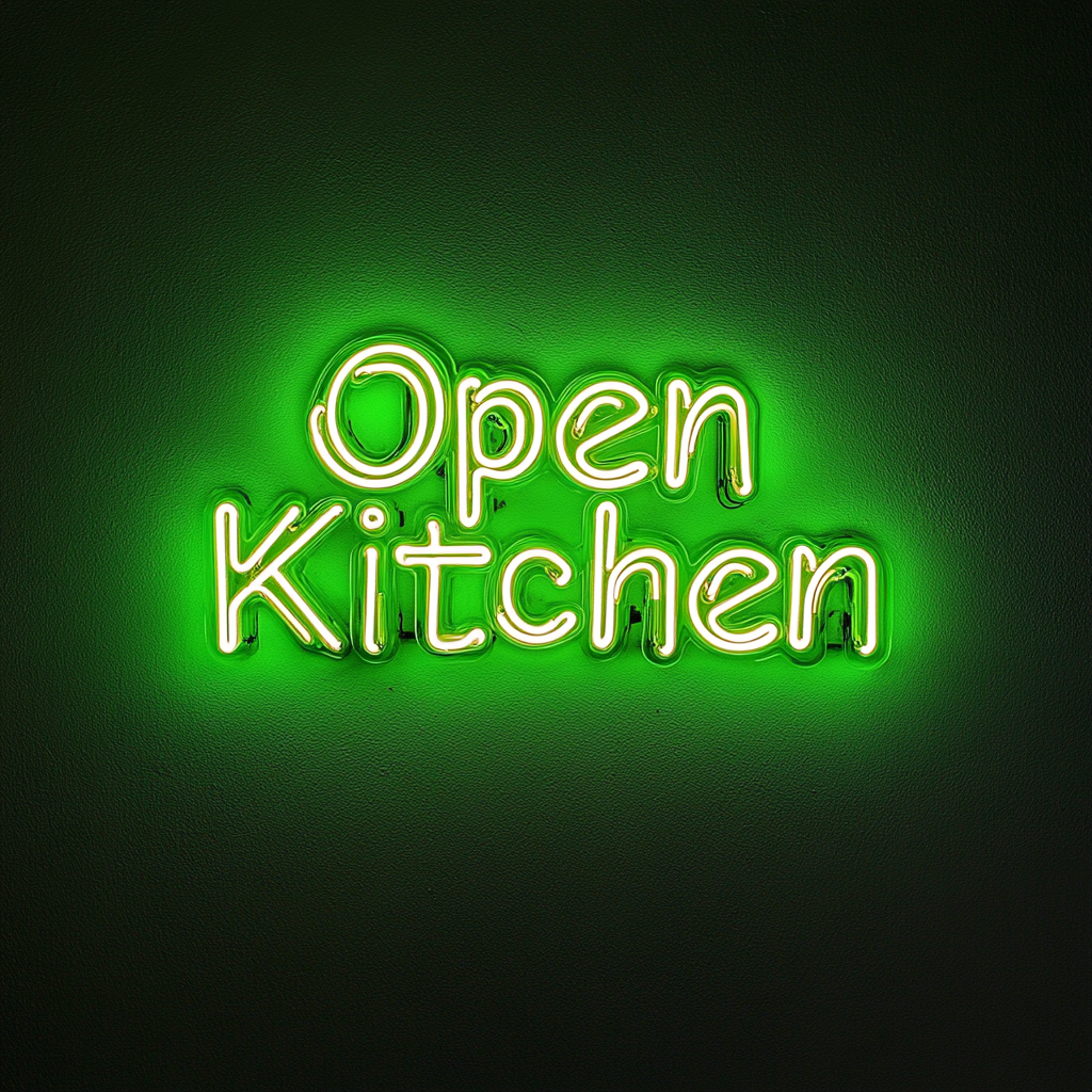 "Open Kitchen" - Green Neon Sign, 24 Inches