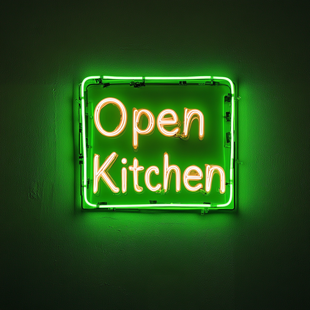 "Open Kitchen" - Green Neon Sign, 24 Inches
