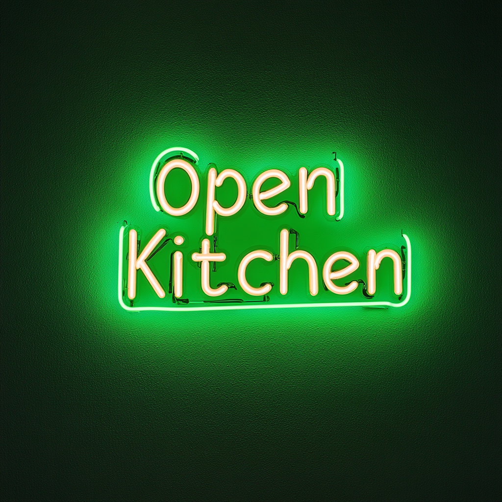 "Open Kitchen" - Green Neon Sign, 24 Inches