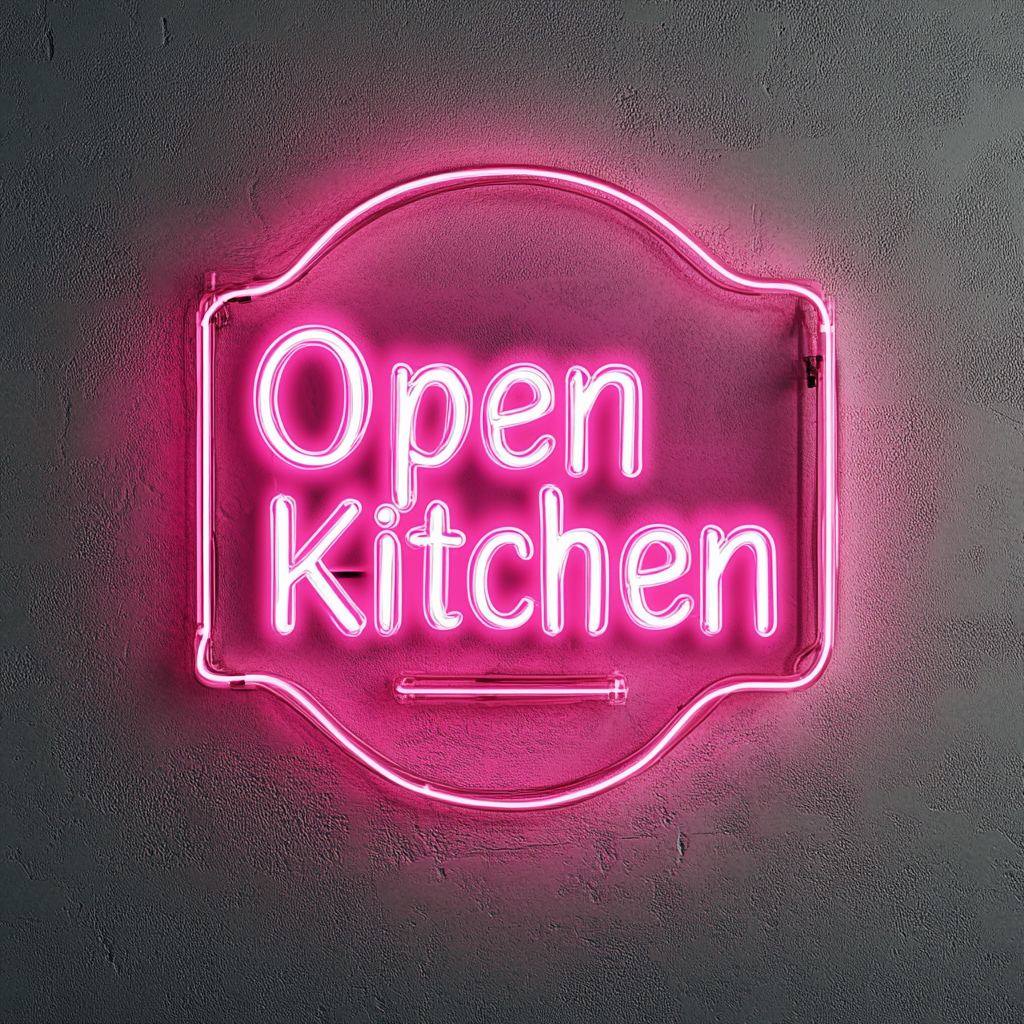 "Open Kitchen" - Pink Neon Sign, 24 Inches