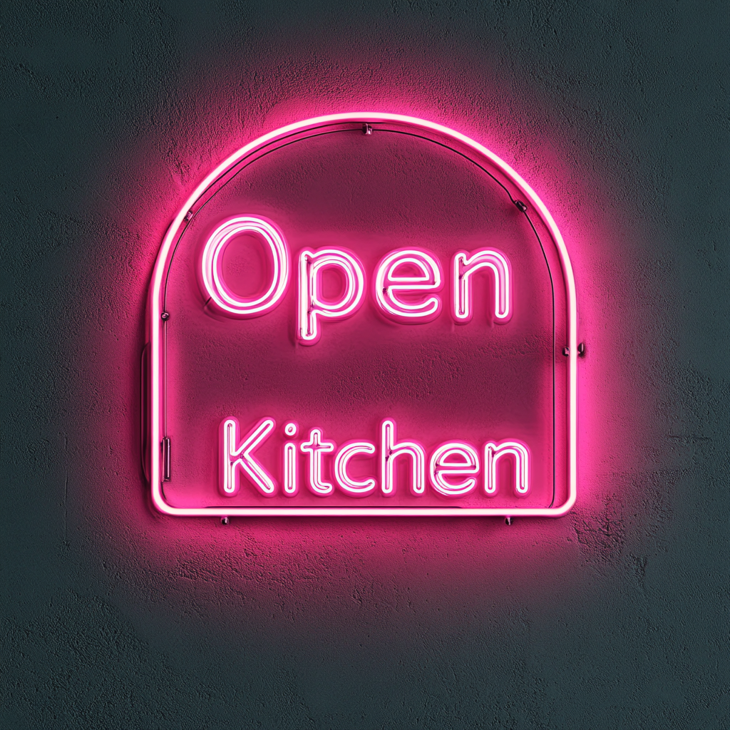 "Open Kitchen" - Pink Neon Sign, 24 Inches