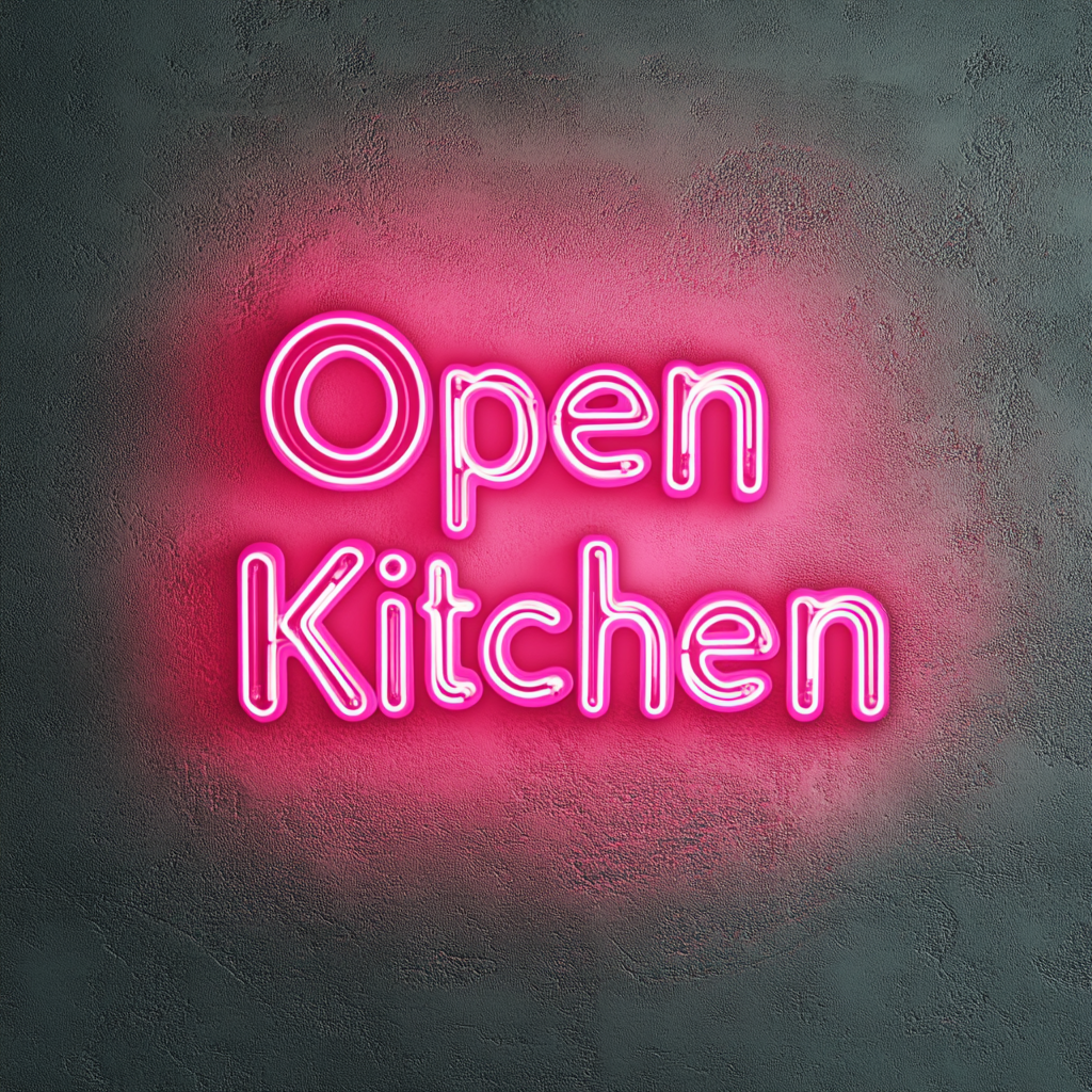 "Open Kitchen" - Pink Neon Sign, 24 Inches