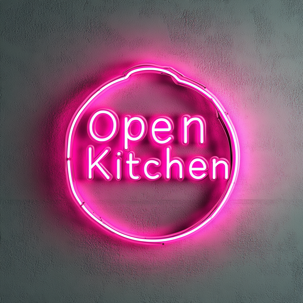 "Open Kitchen" - Pink Neon Sign, 24 Inches