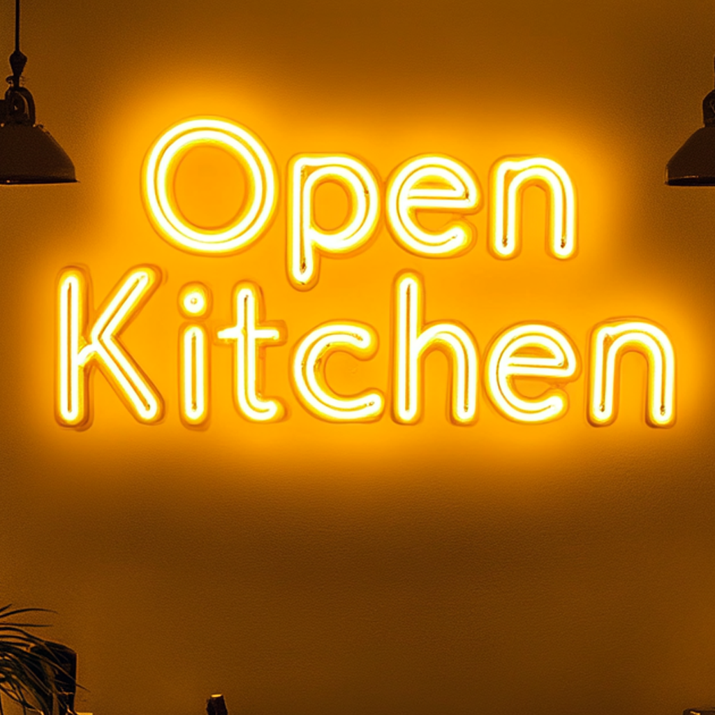 "Open Kitchen" - Yellow Neon Sign, 24 Inches