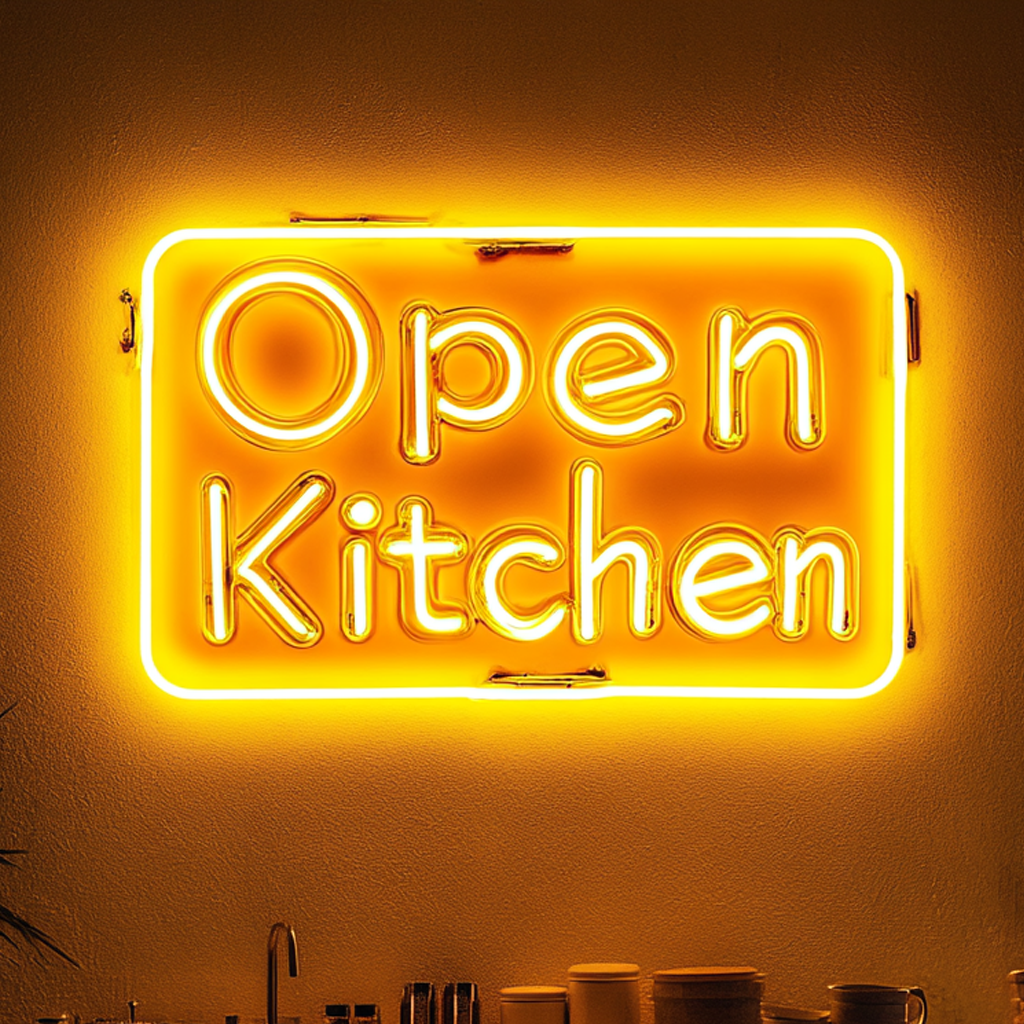 "Open Kitchen" - Yellow Neon Sign, 24 Inches