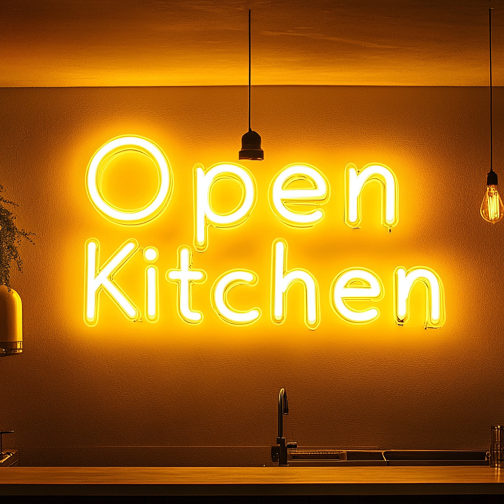 "Open Kitchen" - Yellow Neon Sign, 24 Inches