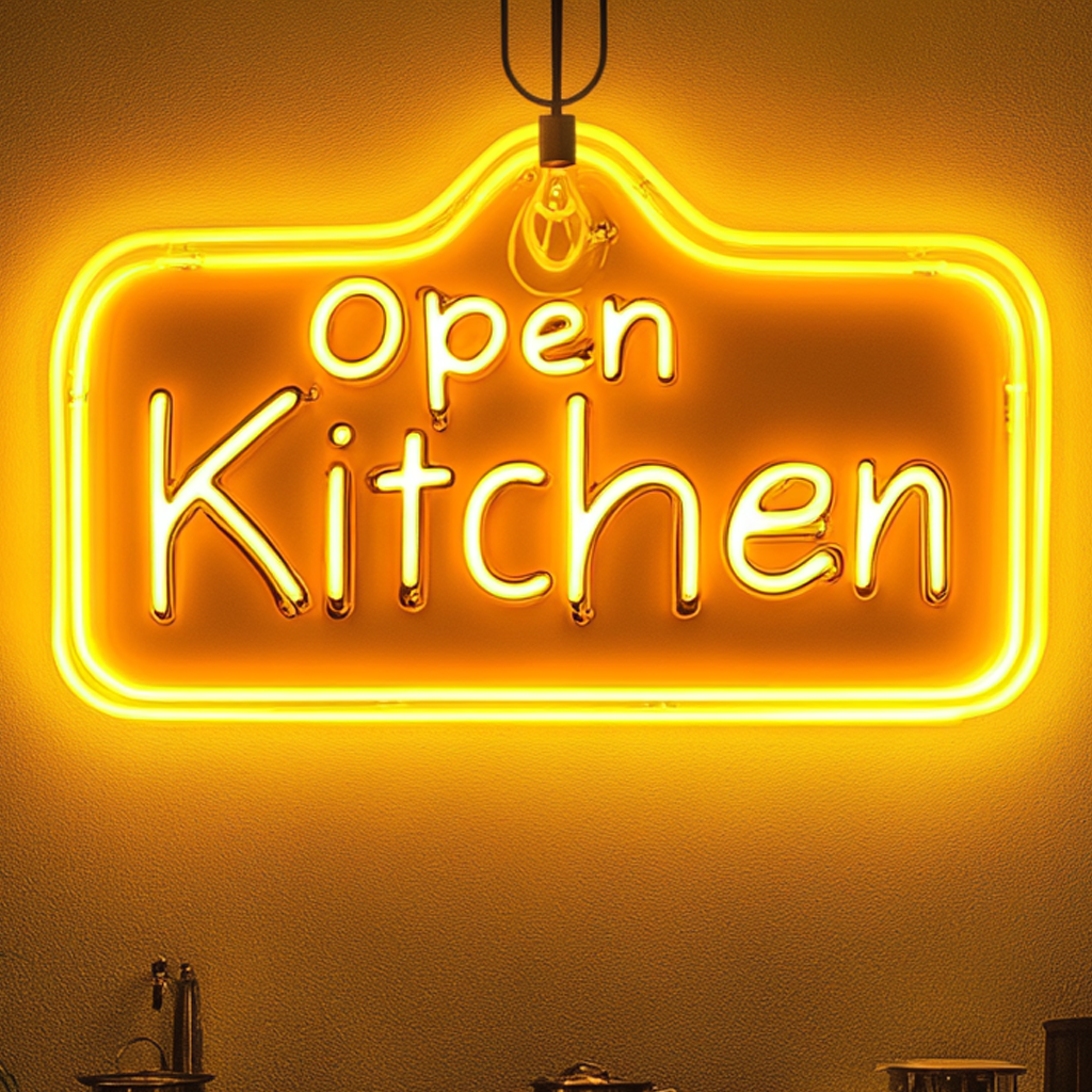 "Open Kitchen" - Yellow Neon Sign, 24 Inches