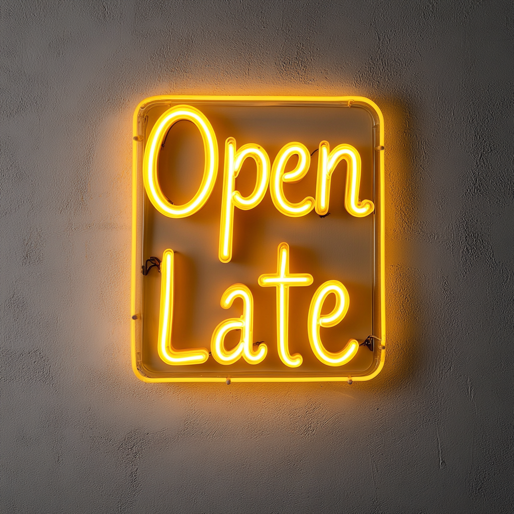 Open Late - Yellow Neon Sign, 24 Inches