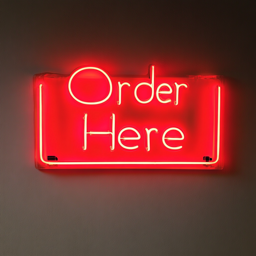 Order Here - Red Neon Sign, 18 Inches