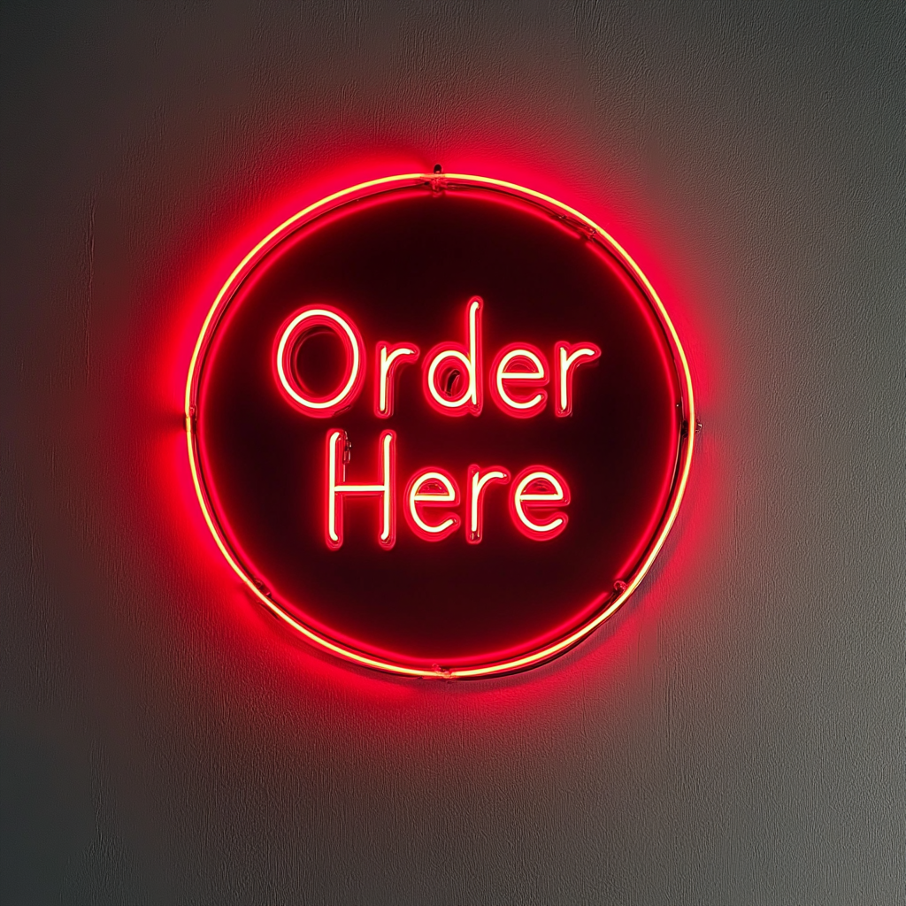 Order Here - Red Neon Sign, 24 Inches