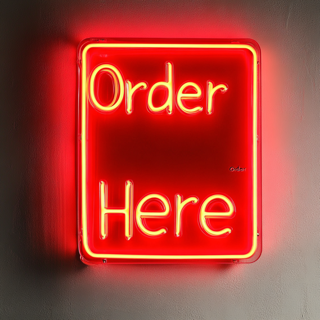 Order Here - Red Neon Sign, 18 Inches