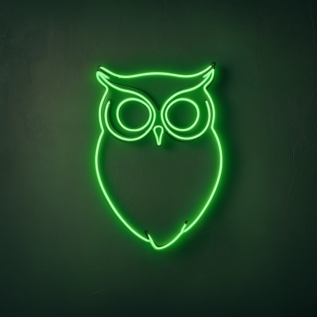 Owl - Green Neon Sign, 18 Inches