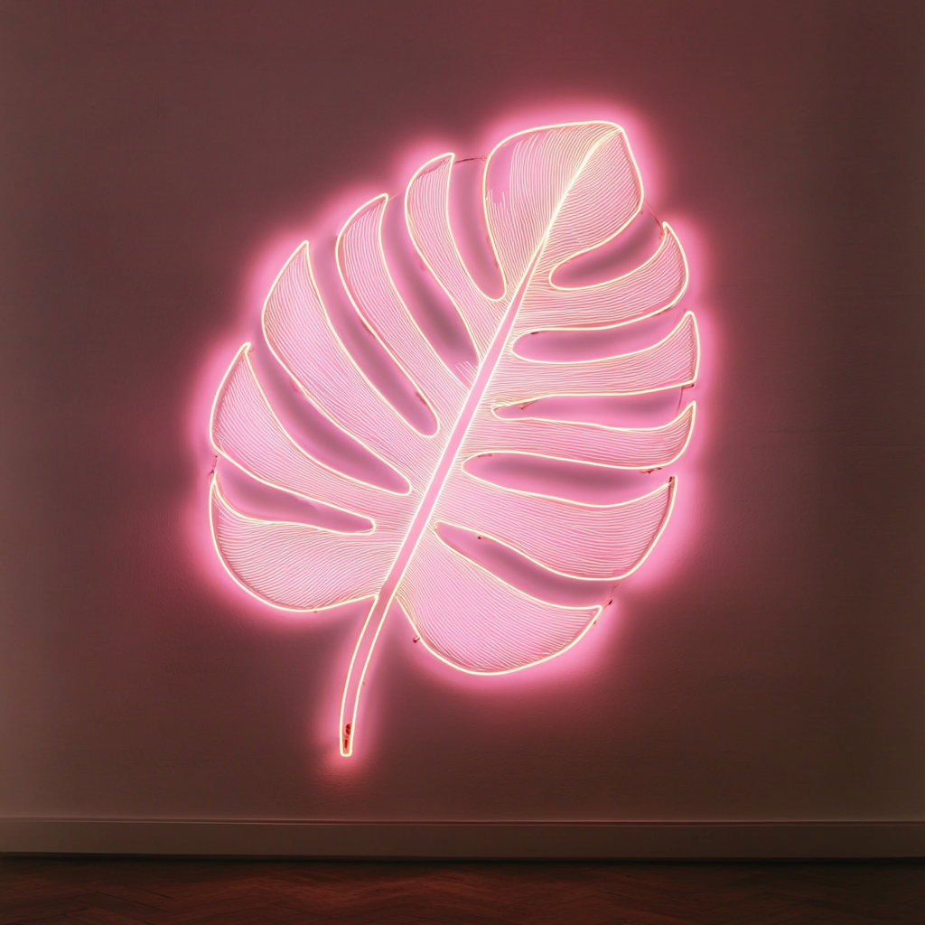 Palm Leaf - Pink Neon Sign, 18 Inches