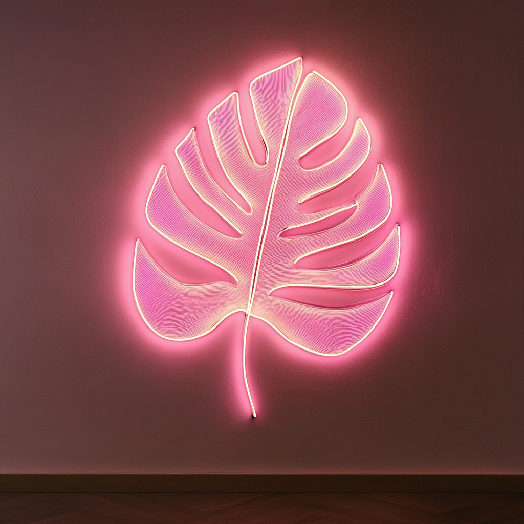 Palm Leaf - Pink Neon Sign, 18 Inches