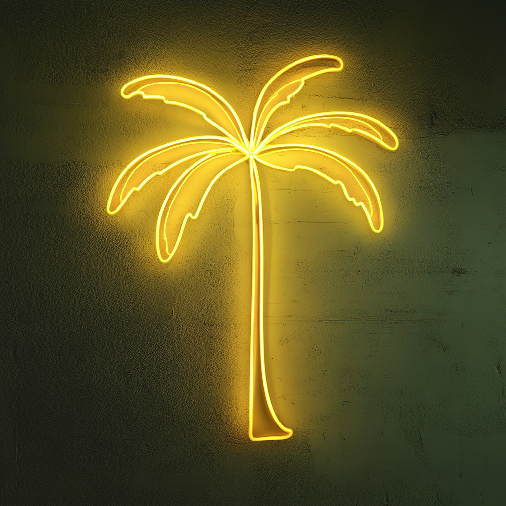 Palm Tree - Yellow Neon Sign, 18 Inches
