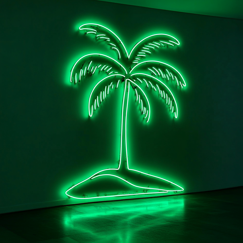 Palm Tree Island - Green Neon Sign, 24 Inches