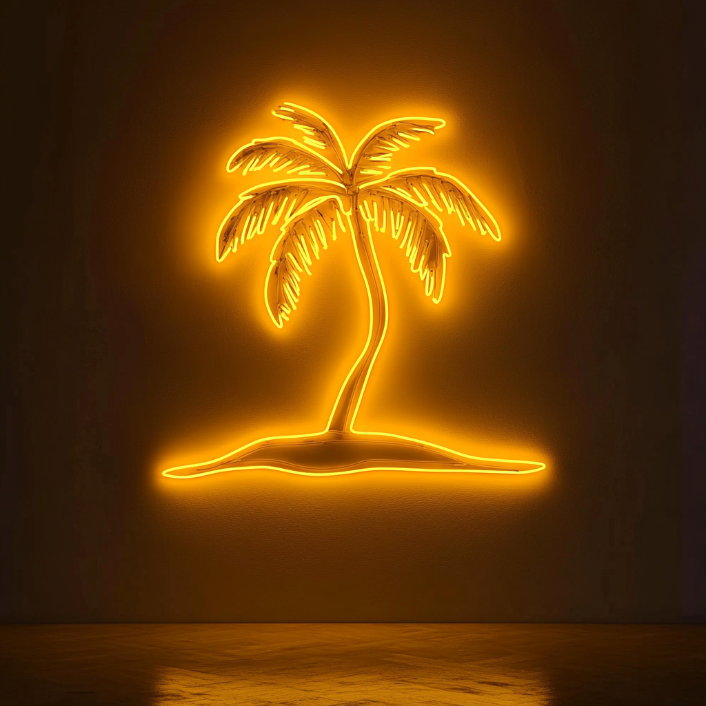Palm Tree Island - Yellow Neon Sign, 18 Inches