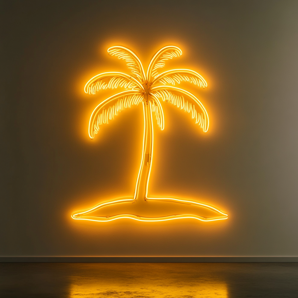 Palm Tree Island - Yellow Neon Sign, 18 Inches