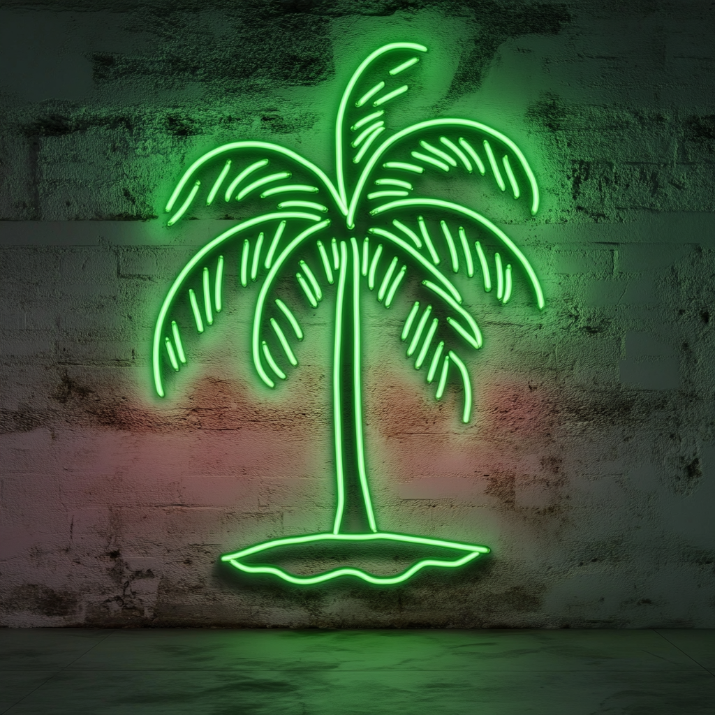 Palm Tree on Beach - Green Neon Sign, 24 Inches