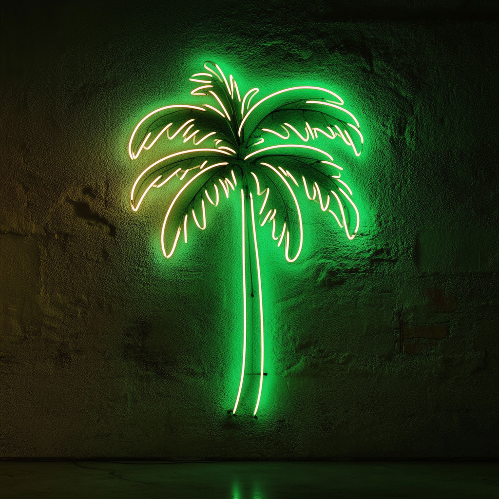 Palm Tree on Beach - Green Neon Sign, 24 Inches