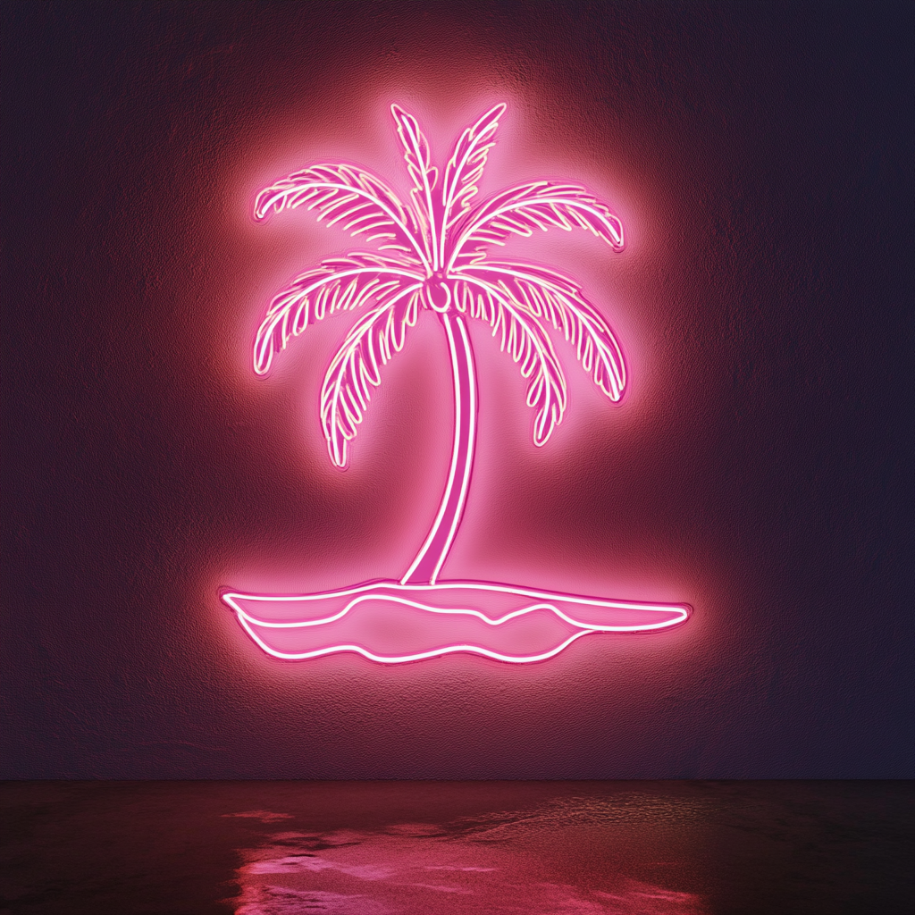 Palm Tree on Beach - Pink Neon Sign, 24 Inches