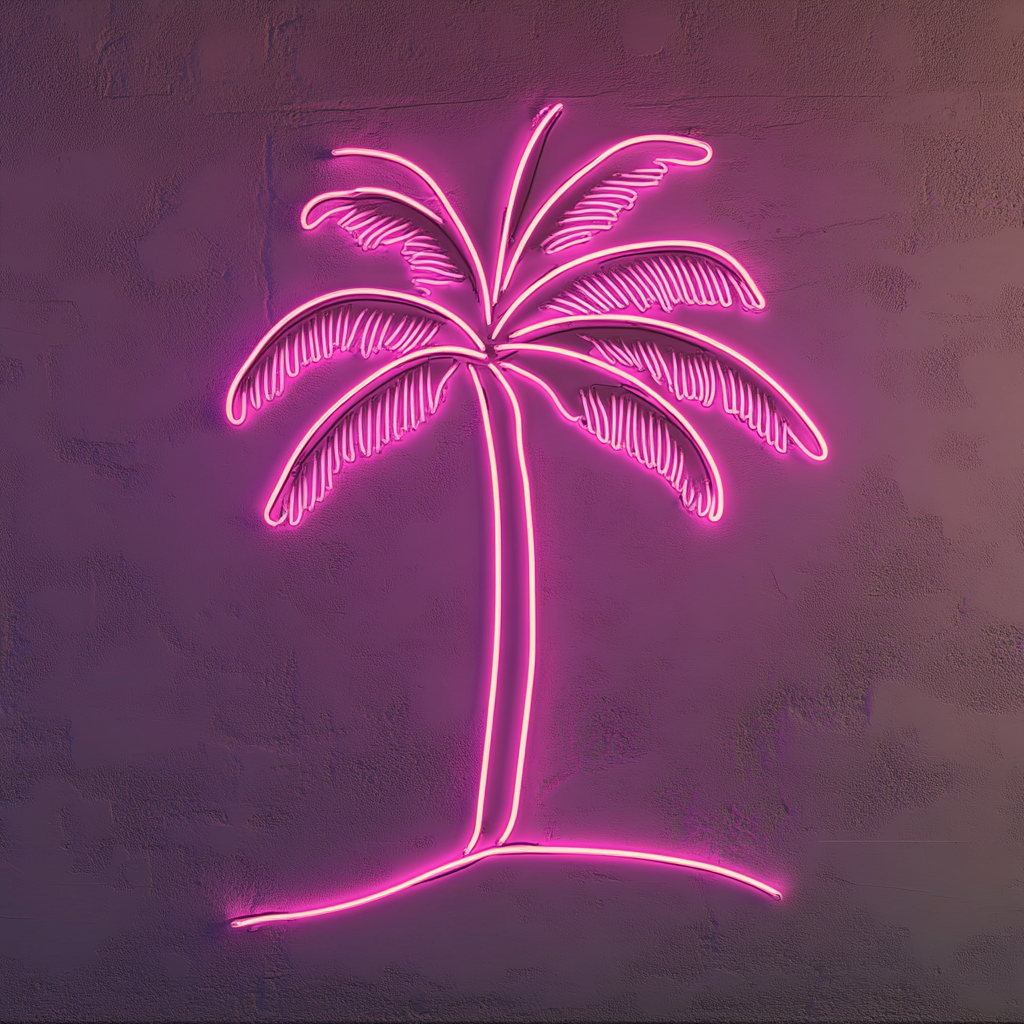 Palm Tree on Beach - Pink Neon Sign, 24 Inches